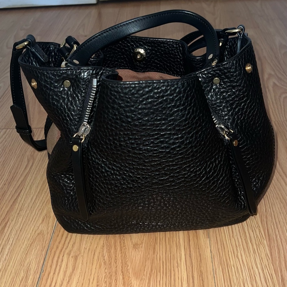 Burberry Black Pebbled Leather Shoulder Bag with Gold-Tone Studs